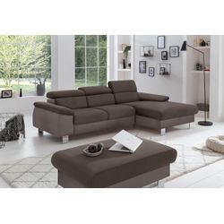 Polstergarnitur COTTA "Komaris", braun (mud, espresso), B:242cm, Sitzmöbel-Sets, bestehend aus Ecksofa und Hocker, mit Kopfteilverstellung