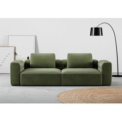 2,5-Sitzer RAUM.ID "Cushid" Sofas Gr. B/H/T: 268cm x 62cm x 109cm, Cord, grün (oliv) Modulsofa, bestehend aus 2 Teilen, Breite 268 cm