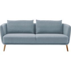 3-Sitzer "Pearl - 5 Jahre Hersteller-Garantie, auch in Bouclé", blau (hellblau), B:210cm H:71cm T:91cm, 16% Baumwolle, 79% Polyester, 5% Polyacryl, SCHÖNER WOHNEN-KOLLEKTION, Sofas, Maße (B/H/T): 210/71/91 cm, Füße Massivholz