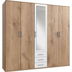 Kleiderschrank WIMEX "Ben" Schränke Gr. B/H/T: 225 cm x 210 cm x 58 cm, 5 St., braun (plankeineiche nachbildung, absetzung weiß) mit jeweils drei Schubkästen