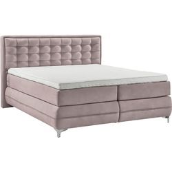 Boxspringbett "Dubai", lila (d 531 flieder), B:197cm L:214cm, GALLERY M BRANDED BY MUSTERRING, Komplettbetten, Boxspringbett, Winkelfuß in Chrom, 3 Härtegrade, Kopfteil in Kassettensteppung