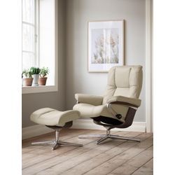 Relaxsessel STRESSLESS "Mayfair", beige (cream batick), B:79cm H:102cm T:73cm, Leder BATICK: BATICK ist ein leicht korrigiertes, durchgefärbtes und genarbtes Möbelleder, bei dem die meisten Unebenheiten und Spuren in der Regel entfernt wurden., Sessel, mit Cross Base, Größe S, M & L, Holzakzent Wenge