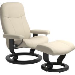 Relaxsessel STRESSLESS "Garda", beige (cream batick), B:85cm H:100cm T:77cm, Sessel, mit Hocker, mit Classic Base, Größe L, Gestell Schwarz