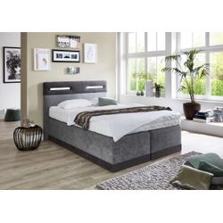 Boxspringbett, grau (anthrazit, grau), Kaltschaum-Topper, Liegefläche B/L: 140cm x 200cm, H2, 7-Zonen-Kaltschaummatratze, Bezug Obermatratze 100% Polyester, waschbar bis 60u00b0C, Bezug Unterbox und Kopfteil: Mikrofaservelours (100% Polyester), WESTFALIA SCHLAFKOMFORT, Komplettbetten, Boxspringbett, mit LED-Beleuchtung