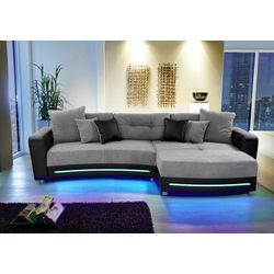 Ecksofa JOCKENHÖFER GRUPPE "Laredo L-Form", schwarz (schwarz, grau), B:322cm H:88cm T:120cm, Kunstleder Softlux / Luxus-Microfaser ( 100% Polyester), Luxus-Microfaser (100% Polyester), Sofas, inklusive RGB-LED-Beleuchtung und Bluetooth-Soundsystem, Topseller