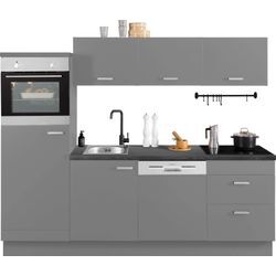 Küchenzeile OPTIFIT "Parma", grau (küche: basaltgrau, granitschwarz, korpus: arbeitsplatte: granitschwarz), Komplettküchen-Sets, B/T: 240cm x 60cm mit E-Geräten, Breite 240 cm