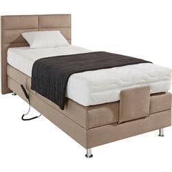 Boxbett, beige (dunkelbeige), B:104cm L:210cm, Box und Kopfteil: Feinstrukturstoff (77% Polyester und 23% Viskose), Bezug der Obermatratze: 100% Polyester, WESTFALIA SCHLAFKOMFORT, Komplettbetten, Boxspringbett, mit Motor in diversen Ausführungen