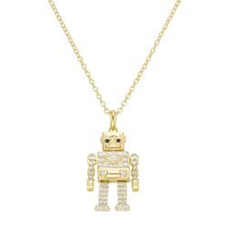 Kette mit Anhänger "Anhänger Roboter mit Zirkonia, Silber 925", gold, GIORGIO MARTELLO MILANO, Halsketten, Damen, 45cm, Silber 925 (Sterlingsilber)