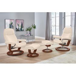 Relaxsessel STRESSLESS "Garda", beige (cream batick), B:76cm H:100cm T:71cm, Sessel, mit Hocker, mit Classic Base, Größe M, Gestell Braun