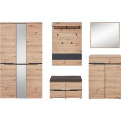 Garderoben-Set INNOSTYLE "MEMPHIS" Kastenmöbel-Sets Gr. B/H/T: 295 cm x 192 cm x 38 cm, Set, Garderoben-Set-bestehend aus:-1 x Garerobenschrank-1 x Schuhschrank-1 x Garderobenpaneel-1 x Garderobenspiegel-1 x Garderobenbank, braun (artisan eiche)