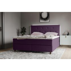 Boxspringbett INOSIGN "Alenika", lila, B:141cm L:208cm, 100% Polyester, Komplettbetten, Boxspringbett, mit LED - Beleuchtung, mit Taschen-Federkernmatratze