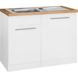 Spülenschrank WIHO KÜCHEN "Unna", weiß (front und korpus: weiß, arbeitsplatte: kastelleiche), B:110cm H:85cm T:60cm, Schränke, 110 cm breit, inkl. Tür/Sockel/Griff für Geschirrspüler