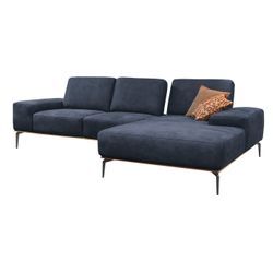 Ecksofa W.SCHILLIG "run" Sofas Gr. B/H/T: 279cm x 88cm x 178cm, Stoff S37, Recamiere rechts, mit Sitztiefenverstellung, blau (dark blue s37) mit Holzsockel, Füße in Schwarz pulverbeschichtet, Breite 279 cm