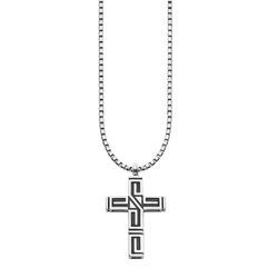 Kette mit Anhänger CAÏ "925/- Sterling Silber rhodiniert Kreuz", silber (silbergrau), Halsketten, Herren, 60cm, Silber 925 (Sterlingsilber), L: 60cm B: 18.5mm, glänzend, B:18.5mm