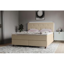 Boxspringbett INOSIGN "Alenika", weiß (ivory), B:141cm L:208cm, 100% Polyester, Komplettbetten, Boxspringbett, mit LED - Beleuchtung, mit Taschen-Federkernmatratze