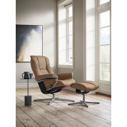 Relaxsessel STRESSLESS "Mayfair", braun (almond paloma), B:83cm H:102cm T:74cm, Leder PALOMA: PALOMA ist ein durchgefärbtes Semianilin-Möbelleder mit natürlicher Narbung., Sessel, mit Hocker, mit Cross Base, Größe S, M & L, Holzakzent Schwarz