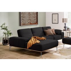 Ecksofa W.SCHILLIG "run", schwarz (midnight w82), B:319cm H:88cm T:178cm, Longlife Xtra-Leder Z73: Naturwalkleder der Luxusklasse aus den erlesensten Rohhäuten. Hautstärke 1, 1 u2013 1, 3 mm, ROHLEDER Jacquard-Flachgewebe Q2 W60 (63% Polyester, 37% Polyacryl), ROHLEDER Chenille-Flachgewebe Q2 W77 (68% Polyacryl, 32% Polyester), Stoff S37 (100% Polyester), Sofas, mit elegantem Holzsockel, Füße in S