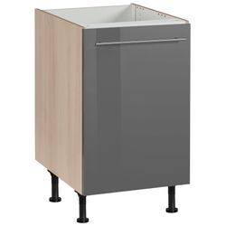 Spülenschrank OPTIFIT "Bern", grau (grau hochglanz, akaziefarben), B:50cm H:87cm T:58,4cm, Schränke, 50 cm breit, mit 1 Tür, mit höhenverstellbaren Füßen, mit Metallgriff