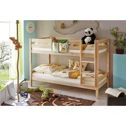 Etagenbett TICAA "Marcel", beige (natur, kiefer massiv natur), B:99cm H:140cm L:208cm, Etagenbetten, Etagenbett Kinderbett Kinder-Einzelbett, mit Rollrost, Kiefer