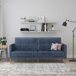 3-Sitzer DOREL HOME "Lilly", blau, B:207cm H:82cm T:82cm, Veloursstoff 100% Polyester, Sofas, Bett-Funktion, Rückenlehne 3-fach verstellbar, Sitzhöhe 43 cm