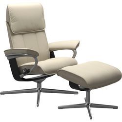 Fußhocker STRESSLESS "Admiral", beige (cream batick), B:55cm H:41cm T:39cm, Leder BATICK: BATICK ist ein leicht korrigiertes, durchgefärbtes und genarbtes Möbelleder, bei dem die meisten Unebenheiten und Spuren in der Regel entfernt wurden., Hocker, mit Cross Base, Größe M & L, Holzakzent Schwarz