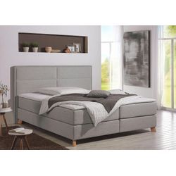 Boxspringbett HOME AFFAIRE "Caria", grau (silbergrau), B:211cm L:209cm, Strukturstoff-Bezug (100% Polyester), Topperbezug 100% Polyester, Komplettbetten, Boxspringbett, in 5 Breiten, 3 Matratzen-Ausführungen, 2 Härtegraden, Topper