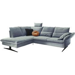 Ecksofa 3C CARINA "Haya Design Funktionssofa, Tonnentaschen-Federkern, L-Form", blau (petrol), B:273cm H:94cm T:210cm, Struktur (85% Polyester, 15% Nylon), Struktur weich (85% Polyester, 15% Nylon), Sofas, incl. 2 Kopfstützen, mit klappbarer Armlehne, weiches Sitzgefühl