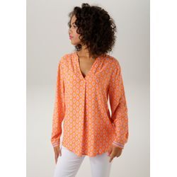 Schlupfbluse ANISTON CASUAL Gr. 36, bunt (orange, weiß, pink) Damen Blusen mit extravagantem, graphischem Druck Bestseller