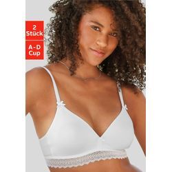 Bralette-BH PETITE FLEUR Gr. 70, Cup D, schwarz-weiß (weiß, schwarz), Damen, Obermaterial: 80% Baumwolle, 10% Elasthan, 10% Polyamid, BHs BH Bralette BH-Set Bügelloser-BH, ohne Bügel mit Spitzenband, aus weicher Baumwolle, Basic Dessous