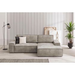 Ecksofa HOME AFFAIRE "SHERWOOD Schlafsofa 267 cm, L-Form", grau (hellgrau), B:267cm H:85cm T:167cm, Sofas, Schlaffunktion mit Bettkasten (210x136 cm), Cord, Vintage, Samtvelours, Topseller