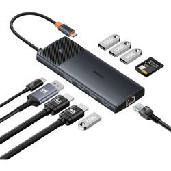 USB-HUB 11in1 Baseus Metal Gleam Series II USB-A/USB-C PD/HDMI/DP/RJ45/SD/TF – schwarz