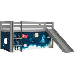 Spielbett VIPACK "Vipack Pino", grau, B:218cm H:114cm L:210cm, Betten, Hochbett mit Textil-Set, inkl. Rolllattenrost, Leiter und Rutsche