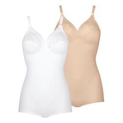 Miederbody TRIUMPH "Formfit BSX 02P DE" Gr. 100, Cup B, weiß (weiß, toffee) Damen Bodies ohne Bügel, mit verstärktem Vorderteil, Basic Dessous