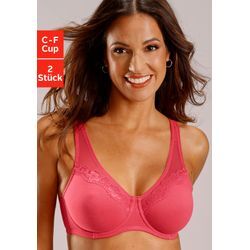 Minimizer-BH PETITE FLEUR Gr. 100, Cup D, pink (himbeere, weiß), Damen, Obermaterial: 80% Baumwolle, 12% Polyamid, 8% Elasthan, BHs, mit nahtlos vorgeformten Cups aus Baumwolle