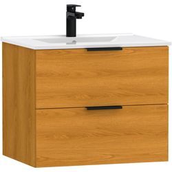 Waschtisch WELLTIME "Athen Badezimmerschrank mit Softclose Funktion WC Bad 60 cm", braun (eichefarben, eichefarben), B:60cm H:50cm T:46cm, Holzwerkstoff, Waschtische, Waschplatz mit 2 Schubladen und Waschbecken Badmöbel Unterschrank