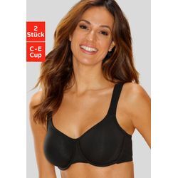 Minimizer-BH PETITE FLEUR, Damen, Gr. 100, Cup D, schwarz (schwarz, weiß), Jersey, Obermaterial: 93% Baumwolle, 7% Elasthan, klassisch, BHs Minimizer-BH Bügel-BH T-Shirt-BH BH BH-Set, mit Bügel in Baumwoll-Qualität