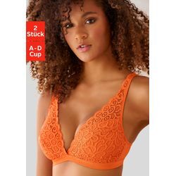 Bralette-BH PETITE FLEUR, Damen, Gr. 70, Cup A, orange (orange, schwarz), Spitze, Obermaterial: 90% Polyamid, 10% Elasthan, sexy, BHs BH BH-Set Bralette Spitzen-BH Spitzenwäsche Triangel-BH, ohne Bügel aus Spitze, Dessous