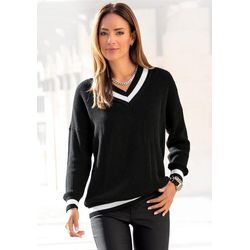 LASCANA V-Ausschnitt-Pullover schwarz Gr. 32/34 für Damen. Mit V-Ausschnitt. Figurumspielend