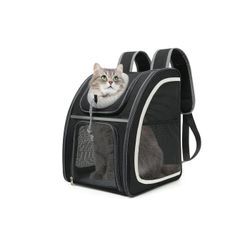 TAN.TOMI Tiertransporttasche Hunderucksack, Katzenrucksack, Haustier Rucksack mit Netzfenster bis 8,00 kg, Tragbare faltbare Katzentasche bis 8kg, atmungsaktive leichte, schwarz
