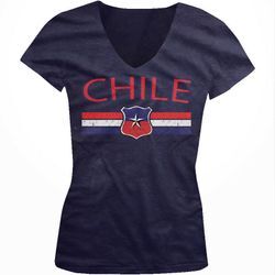 91460000mac1t2r805 Chile Distressed Country Flag Chilenischer Stolz Fußball Junioren V-Ausschnitt Unisex T-Shirt