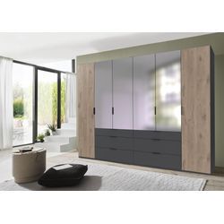 Drehtürenschrank WIMEX "Burgos by fresh to go", grau (front und korpus graphit, absetzung viking oak nachbildung), B:300cm H:216cm T:58cm, Spanplatte, Schränke, mit extra großen Schubladen, mit Spiegeltüren