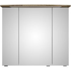 Badezimmerspiegelschrank SAPHIR "Serie 4010 Badezimmer-Spiegelschrank inkl. LED-Beleuchtung im Kranz", braun (eiche ribbeck quer nachbildung), B:82cm H:71,9cm T:26,5cm, Spanplatte, Schränke, Badschrank 82 cm breit, 3 Türen, 6 Glas-Einlegeböden, inkl Türdämpfer