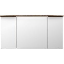 Badezimmerspiegelschrank SAPHIR "Serie 4010 Badezimmer-Spiegelschrank inkl. LED-Beleuchtung im Kranz", braun (eiche ribbeck quer nachbildung), B:142cm H:71,9cm T:26,5cm, Spanplatte, Schränke, Badschrank 142 cm breit, 3 Türen, 6 Glas-Einlegeböden, inkl Türdämpfer