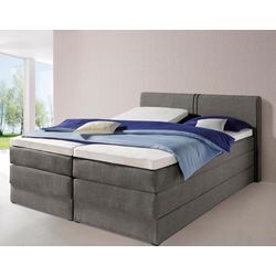 Boxspringbett HAPO, grau (anthrazit, strukturstoff), Liegefläche B/L: 160cm x 200cm, kein Härtegrad, Bonnell-Federkernmatratze, Kopfteil, seitliche Unterbox und Obermatratze sind mit pflegeleichtem Feinstrukturstoff in Leinenoptik (100% Polyester) oder Kunstleder bezogen, Die Oberseite der Unterfederung und die Ober- und Unterseite der Obermatratze sind jeweils mit einem rutschhemmenden Stoff aus 