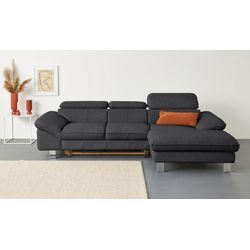 Ecksofa COTTA "Driver L-Form", grau (dunkelgrau), B:268cm H:73cm T:169cm, LEDER BEEFY (ein abgedecktes Spalt-Rindsleder) im Sitz und Rücken (Korpus in Kunstleder), Luxus-Kunstleder, Kunstleder SOFTLUX, NaturLEDER (echtes Rindsleder), Rückseite mit schwarzem Spannstoff bezogen, Sofas, mit Kopfteilverstellung, wahlweise mit Bettfunktion und Bettkasten