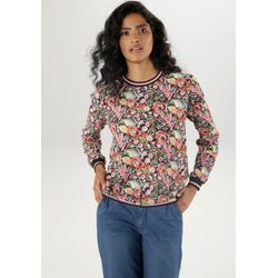 Shirtbluse ANISTON SELECTED Gr. 34, bunt (schwarz, olivgrün, rosa, rot, hellblau, weiß, mais) Damen Blusen mit malerischem Blumendruck und gestreiften Bündchen -NEUE KOLLEKTION