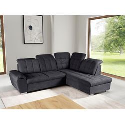 Ecksofa WERK2 "Brindisi L-Form" Sofas Gr. B/H/T: 263cm x 105cm x 212cm, Struktur weich, Ottomane rechts, mit Bettfunktion und Bettkasten, grau (anthrazit) mit verstellbaren Kopfteilen, Bettfunktion & Bettkasten