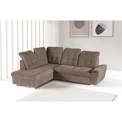 Ecksofa WERK2 "Brindisi L-Form", braun, B:263cm H:105cm T:212cm, 92% Polyester, 8% Nylon, Sofas, mit verstellbaren Kopfteilen, Bettfunktion & Bettkasten