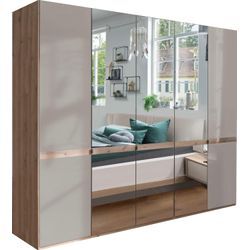 Drehtürenschrank WIEMANN "Barcelona", weiß (bianco, eiche nachbildung, glas champagner, kristallspiegel), B:246,3cm H:236cm T:58cm, Holzwerkstoff, Floatglas, Schränke, mit Spiegelfront und schmaler Bauchbinde