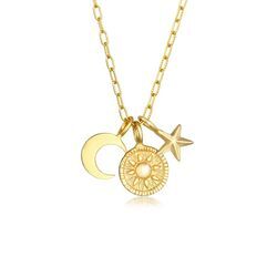 Kette mit Anhänger ELLI "Sonne Mond Stern Symbol 925 Silber", gold, Halsketten, Damen, 45, Silber 925 (Sterlingsilber), L: 45cm